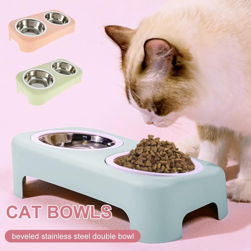Cat Pet Feeding Double Bowl
