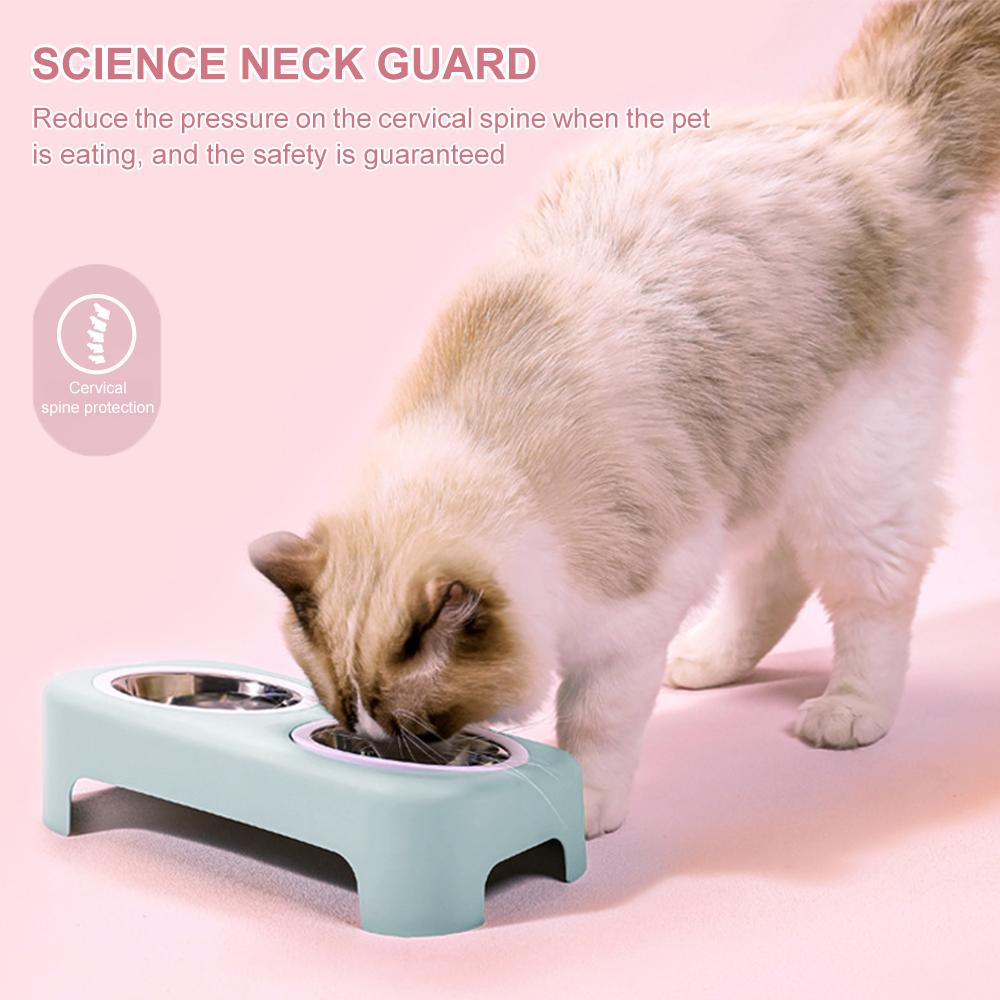 Cat Pet Feeding Double Bowl